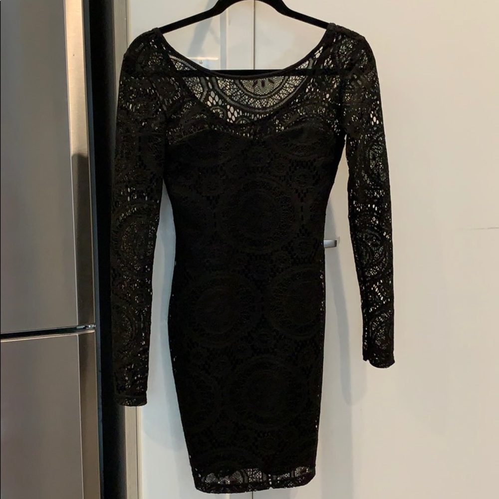 Arden B Black Lace Long Sleeve Pencil Dress XS